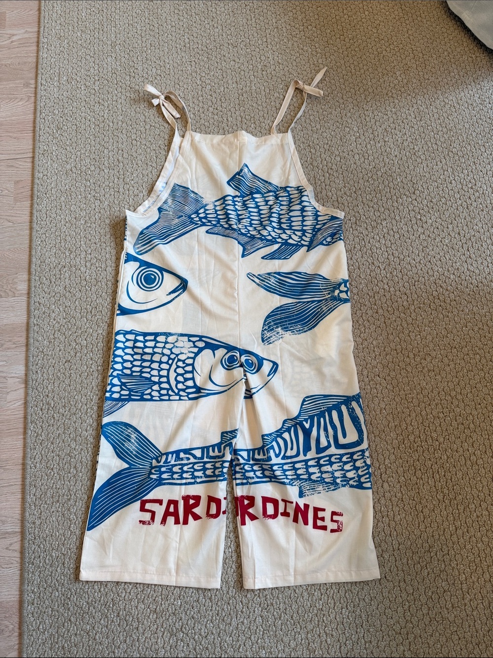Sardine Blue & Red Satin Cropped Jumpsuit VACATION NEW size Large - Picture 3 of 3